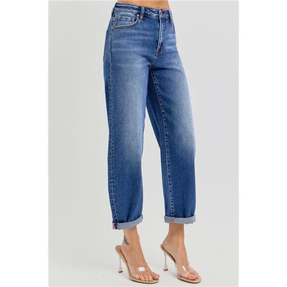 RISEN Full Size High Rise Crop Mild Barrel Jeans Plus Size - Picture 4 of 6